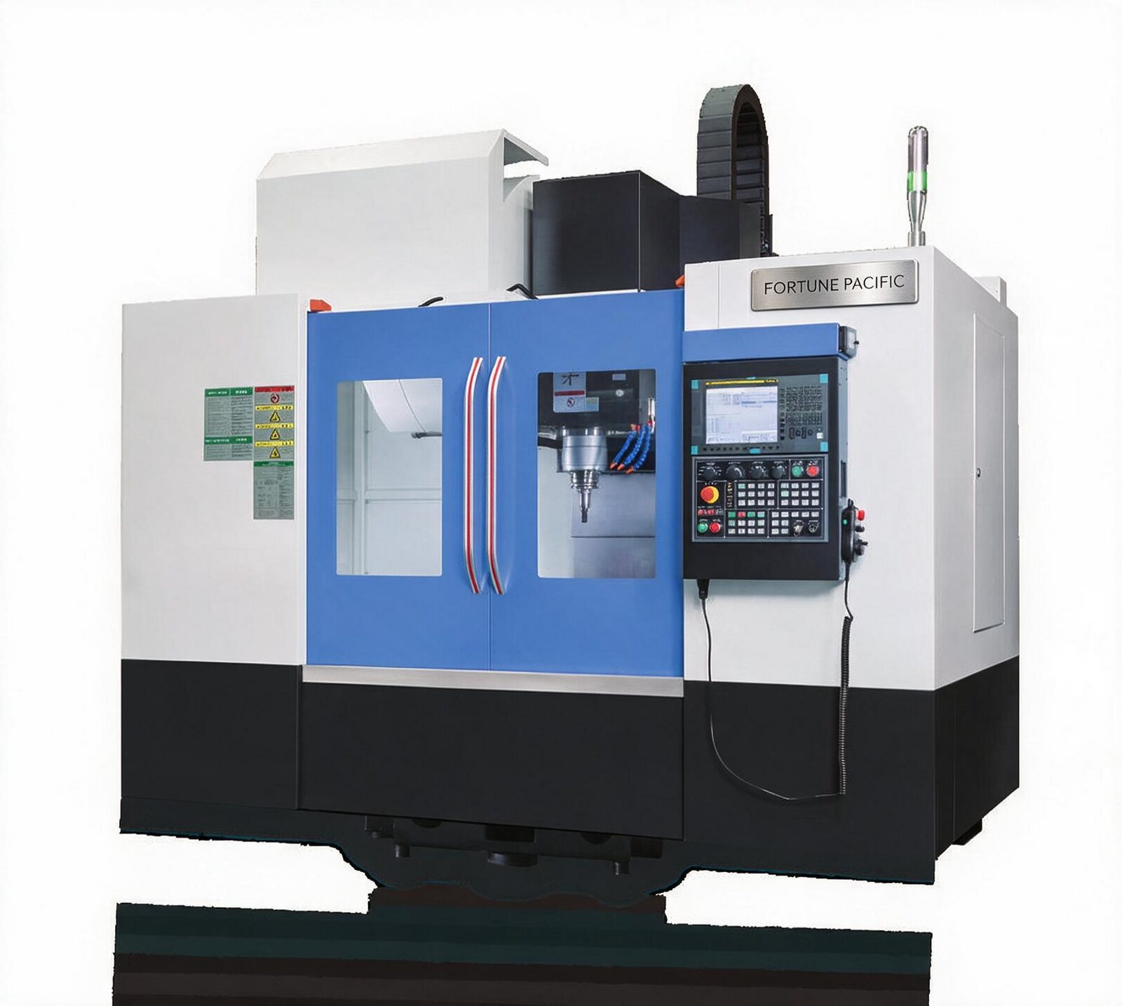 FORTUNE PACIFIC VMC1160N vertical machining center with full safety enclosure, 1200 × 600 mm worktable, BT40 spindle, 24-tool ATC